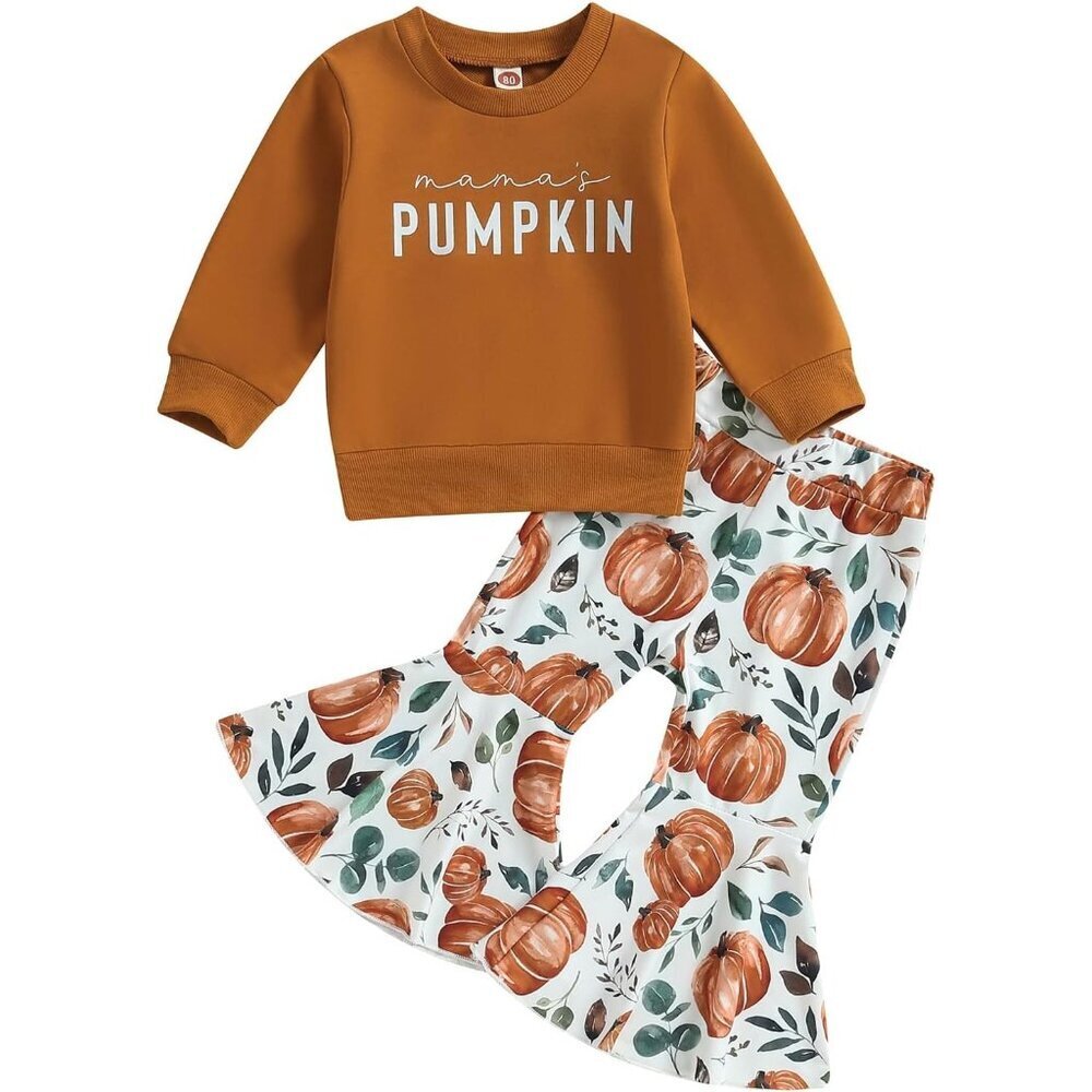 Baby Girl Fall Winter Clothes Pumpkin Patch Crewneck Sweatshirts Flare Pants Set